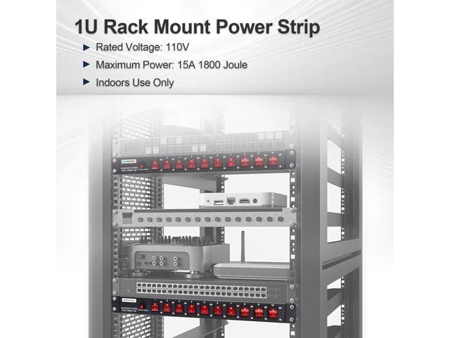 10-Outlet 1U Horizontal PDU Rack Mount Power Strip - Overload Protector,100-240V/15A/1800 Joules,for Network Servers,Power Conditioner with 10...