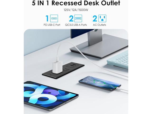 Recessed Power Strip, Flush Mounted Drawer Outlet with PD 20W Fast Charging USB-C Ports, Recessed Outlet for Conference Rooms, Office Tables,...