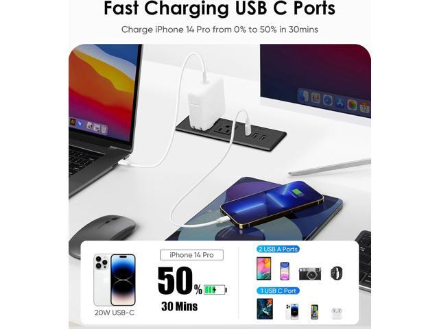 Recessed Power Strip, Flush Mounted Drawer Outlet with PD 20W Fast Charging USB-C Ports, Recessed Outlet for Conference Rooms, Office Tables,...