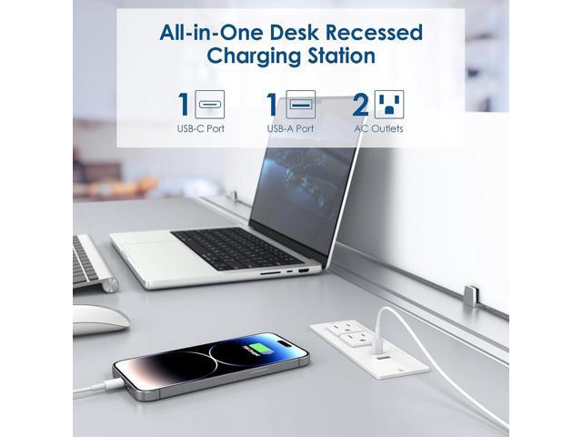 Conference Recessed Power Strip USB C PD 20W Fast Charging,Furniture Recessed Outlet,2 Outlets,2 USB Ports Table Power Strip,Flush Mount Power...