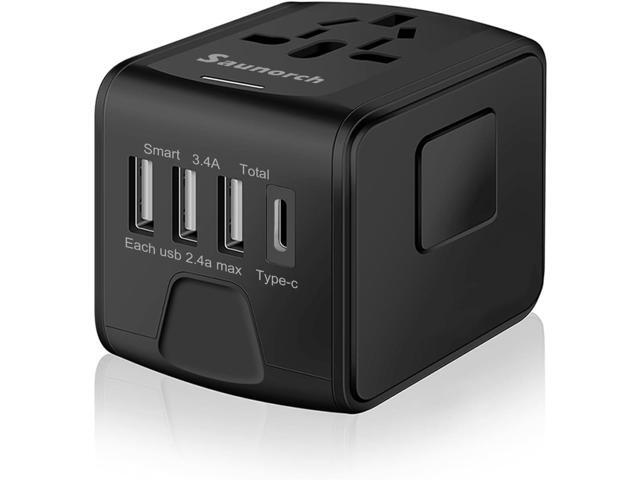 Universal International Travel Power Adapter W/High Speed 2.4A USB, 3.0A Type-C Wall Charger, European Adapter, Worldwide AC Outlet Plugs Adapters...