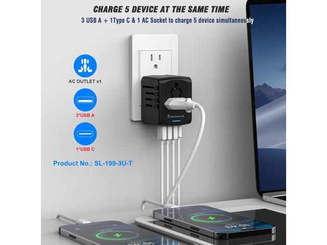 Universal International Travel Power Adapter W/High Speed 2.4A USB, 3.0A Type-C Wall Charger, European Adapter, Worldwide AC Outlet Plugs Adapters...