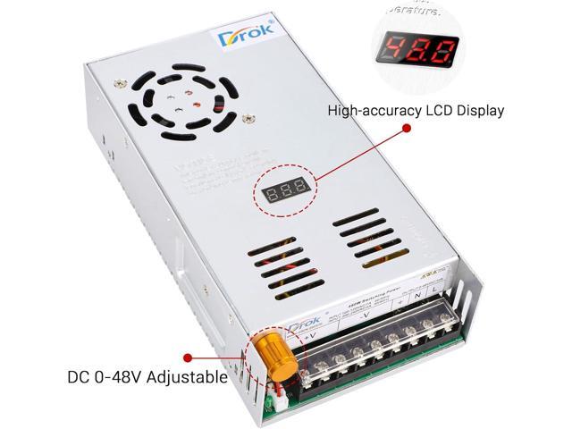 DROK 48V Power Supply, AC 110V/220V to DC 0-48V 10A 480W Buck Converter, Adjustable Variable LED Adapter Regulated 5V 12V 24V 30V 36V 48V Volt...