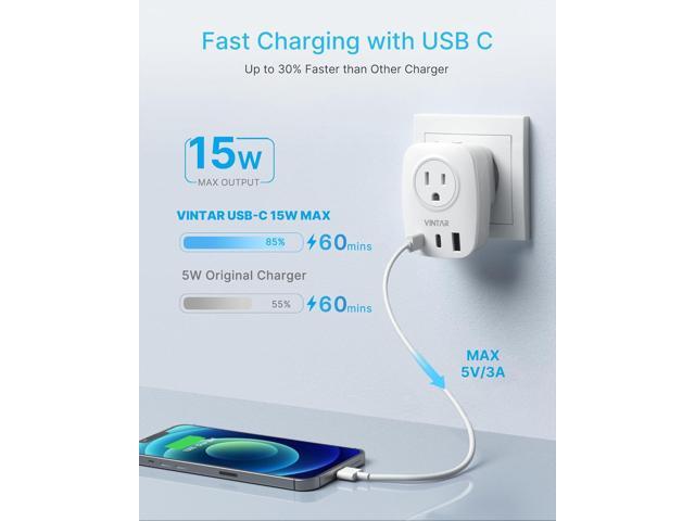 2 Pack European Travel Plug Adapter, VINTAR Foldable International Power Plug with 2 AC Outlets 3 USB Ports(2 USB C), Type C Travel Essentials...
