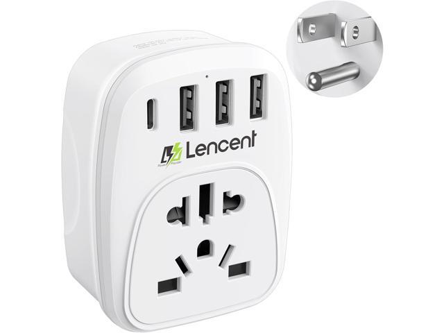 LENCENT World to US Plug Adapter with 3 USB & 1 PD Type-c Quick Fast Charger Ports, Type B European EU Europe/UK/Australia/China to USA American...