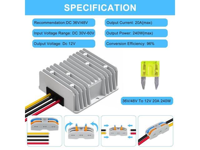 SUPERNIGHT 48V 36V to 12V Voltage Converter 240W 20A Regulator Step Down to 12V DC- DC Convert Reducer with Fuse Waterproof Power Supply...
