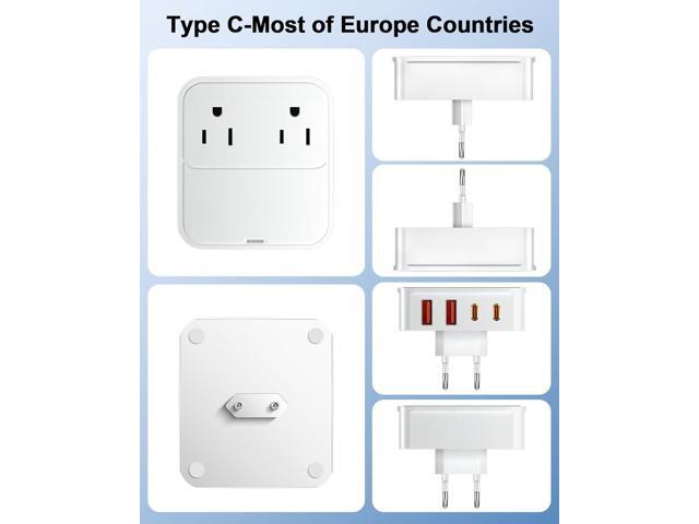 VHBW European Travel Plug Adapter, USB C Charger 30W PD Fast Charger with 2 AC Outlets Extender, 2 USB-C, 2 UBS-A International Power Adapter for...