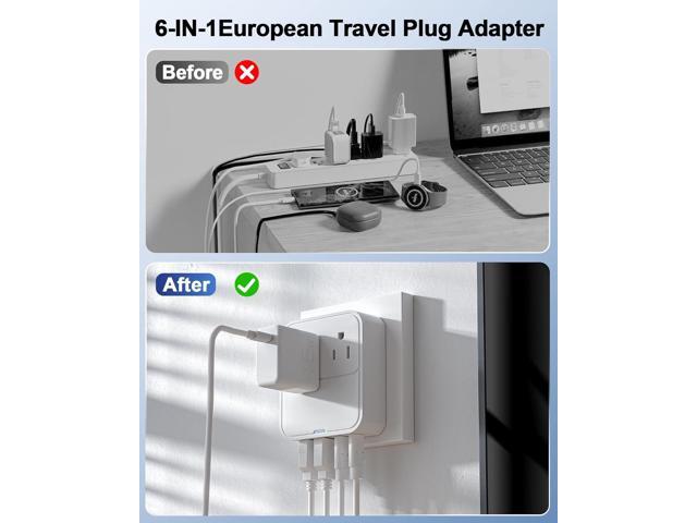 VHBW European Travel Plug Adapter, USB C Charger 30W PD Fast Charger with 2 AC Outlets Extender, 2 USB-C, 2 UBS-A International Power Adapter for...