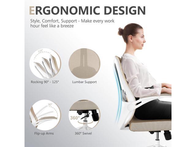 Office Chair, Ergonomic High Back Comfy Desk Chairs and Flip-up Armrest Lumbar, Swivel Tilt Function Backrest Computer Chair,PU Rolling Wheels...
