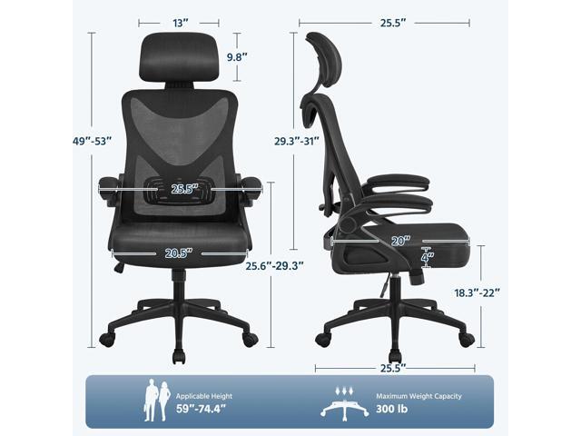 Yaheetech Ergonomic Office Chair, High Back Desk Chair with Flip-up Armrest and Headrest, Mesh Computer Chair with Lumbar Support for Home Office...