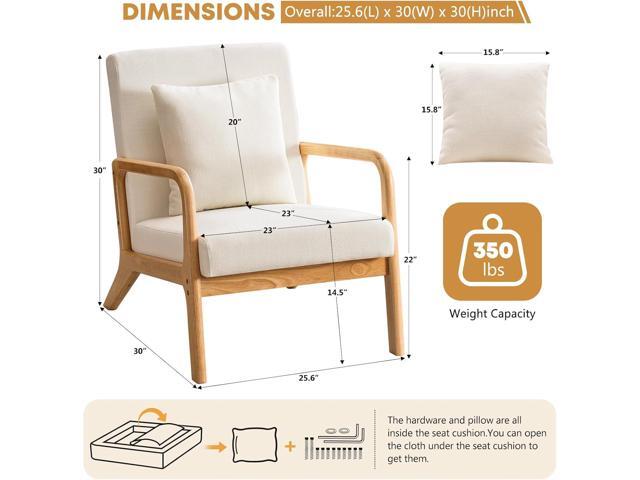 ELUCHANG Mid-Century Modern Accent Chair with Lumbar Pillow,Upholstered Armchair,Linen Fabric Comfy Reading Chair, Lounge Side Chair for Living...
