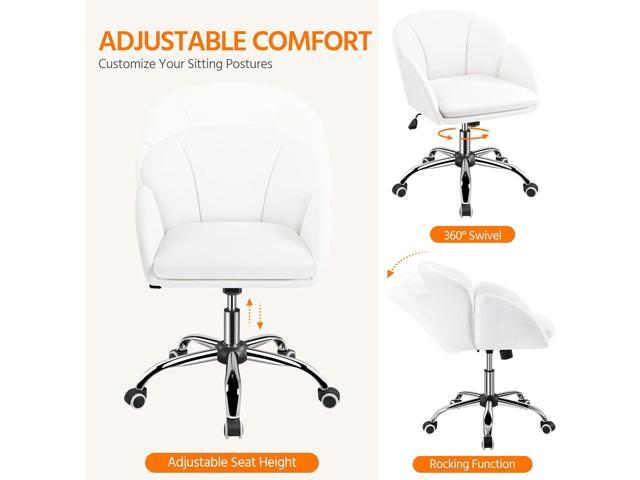 Yaheetech White Desk Chair Vanity Chair with Back Modern Faux Leather Swivel Rolling Office Computer Armchair for Living Room, Bedroom