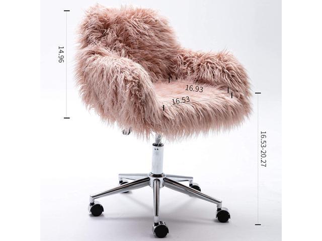 HomVent Fluffy Desk Chair Pink Faux Fur Vanity Chair Adjustable Swivel Computer Chair on Wheels Height Adjustable Cute Desk Chair for Makeup Room...