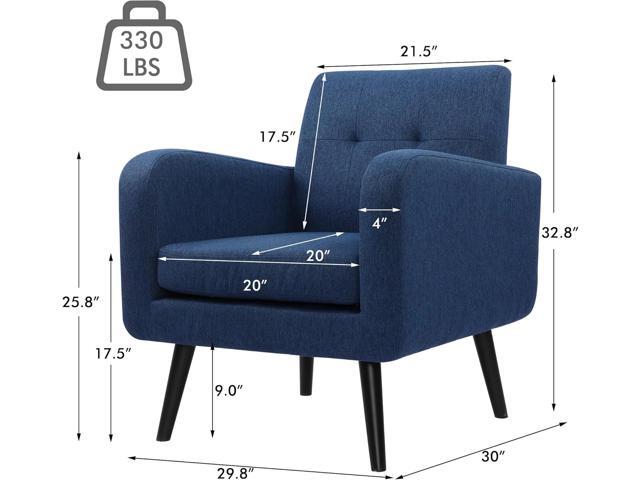 LSSPAID Modern Accent Chairs, Upholstered Fabric Cozy Armchairs, Living Room Side Chair with Solid Wood Legs, Blue