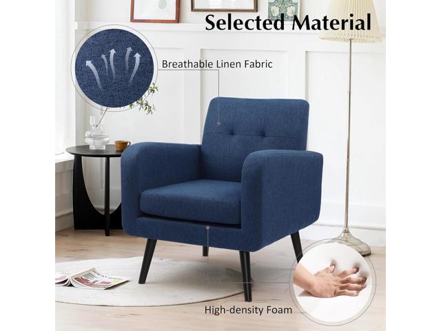 LSSPAID Modern Accent Chairs, Upholstered Fabric Cozy Armchairs, Living Room Side Chair with Solid Wood Legs, Blue
