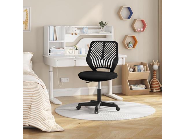 Yaheetech Students Cute Desk Chair Low-Back Armless Study Chair w/Lumbar Support Adjustable Swivel Chair in Home Bedroom School, Black