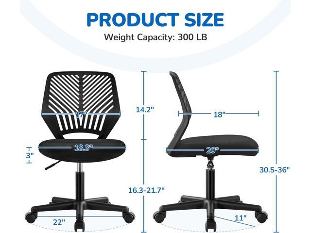 Yaheetech Students Cute Desk Chair Low-Back Armless Study Chair w/Lumbar Support Adjustable Swivel Chair in Home Bedroom School, Black