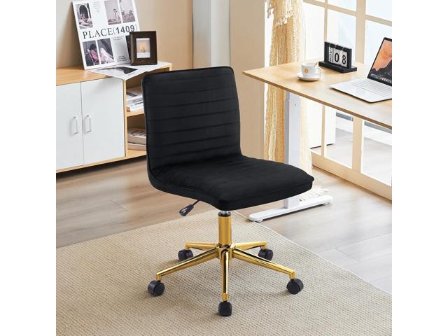 Furnimart Black Swivel Armless Desk Chair with Wheels, Small Velvet Upholstered Home Office Chair Mid-Back Adjustable Chair for Bedroom Dorm Living...