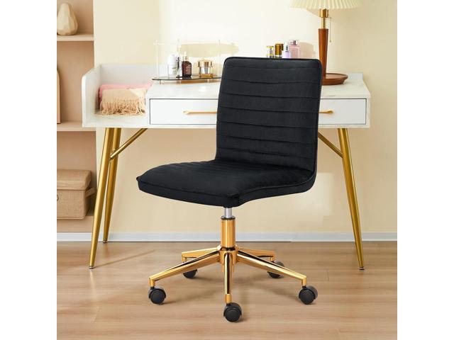 Furnimart Black Swivel Armless Desk Chair with Wheels, Small Velvet Upholstered Home Office Chair Mid-Back Adjustable Chair for Bedroom Dorm Living...