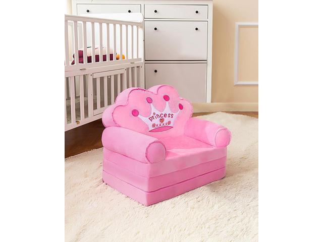MOONBEEKI Kids Couch Fold Out, Foldable Princess Chair for Toddlers 1-3, Sofa Bed for Kids Folding Toddler Bed Lounger Chair for Bedroom Pink
