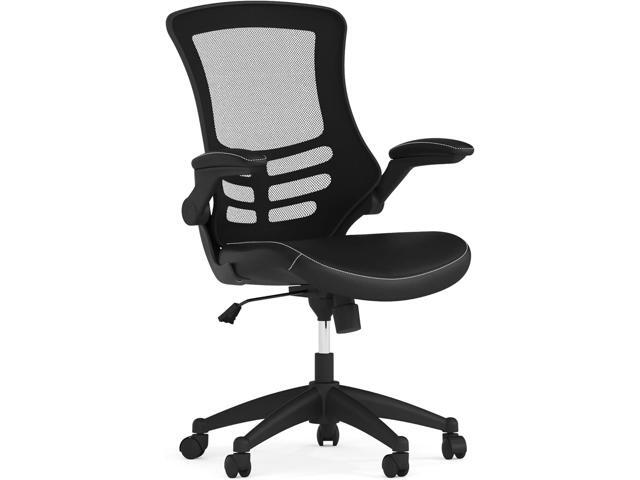 Flash Furniture Kelista Mid-Back Swivel Office Chair with Adjustable Seat Height, Ergonomic Mesh Desk Chair with LeatherSoft Seat, Black