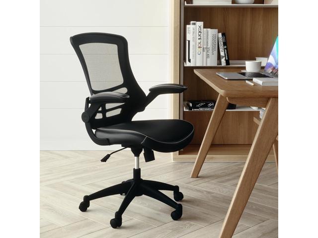 Flash Furniture Kelista Mid-Back Swivel Office Chair with Adjustable Seat Height, Ergonomic Mesh Desk Chair with LeatherSoft Seat, Black