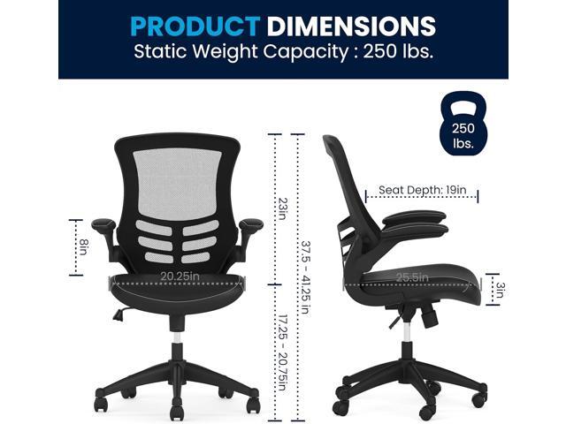 Flash Furniture Kelista Mid-Back Swivel Office Chair with Adjustable Seat Height, Ergonomic Mesh Desk Chair with LeatherSoft Seat, Black
