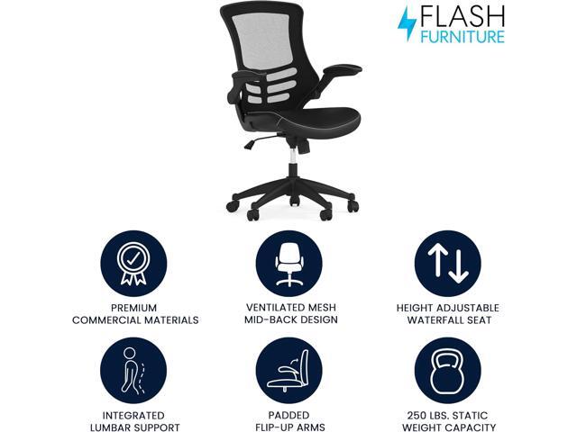 Flash Furniture Kelista Mid-Back Swivel Office Chair with Adjustable Seat Height, Ergonomic Mesh Desk Chair with LeatherSoft Seat, Black