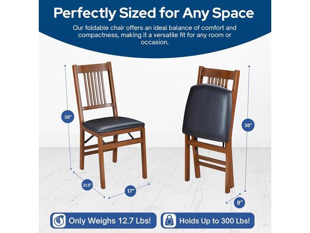 MECO Stakmore True Mission Wooden Folding Chairs with Padded Seats, Set of 2 - No Assembly Foldable Dining Chairs, Steel Folding Mechanism,...