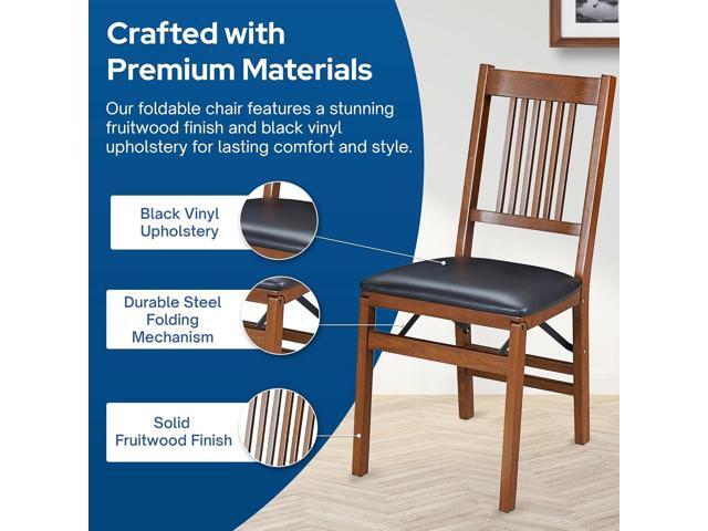 MECO Stakmore True Mission Wooden Folding Chairs with Padded Seats, Set of 2 - No Assembly Foldable Dining Chairs, Steel Folding Mechanism,...