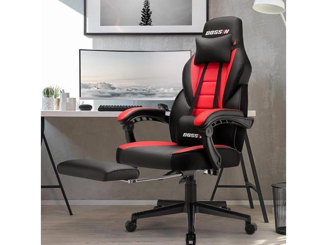 BOSSIN Racing Style Gaming Chair, Leather Computer Desk Chair with Footrest and Headrest, Ergonomic Heavy Duty Design, Large Size High-Back...