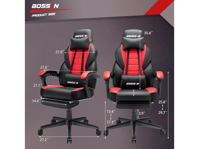 BOSSIN Racing Style Gaming Chair, Leather Computer Desk Chair with Footrest and Headrest, Ergonomic Heavy Duty Design, Large Size High-Back...
