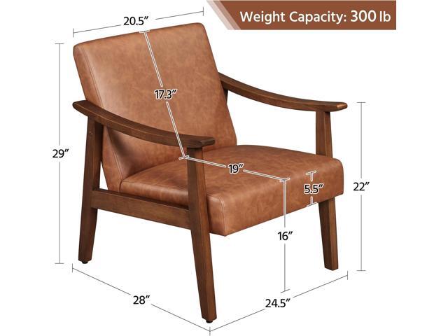 Yaheetech PU Leather Accent Chair, Mid-Century Modern Armchair with Solid Wood Legs, Reading Leisure Chair with High Back for Living Room Bedroom...