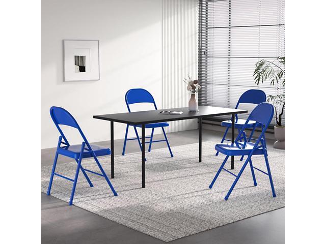 VECELO Metal Folding Chairs 4 Pack, Double Hinged Steel Frame Easy Foldable & Stackable for Office Kitchen Dinning Wedding Patio and Garden