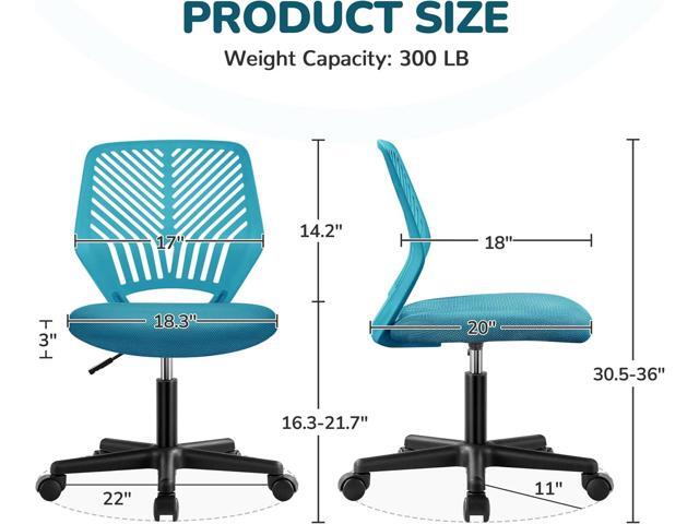 Topeakmart Armless Office Chair, Ergonomic Task Chair with Lumbar Support Adjustable Height, Modern Study Chair for Small Space, Turquoise