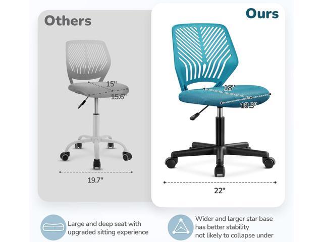 Topeakmart Armless Office Chair, Ergonomic Task Chair with Lumbar Support Adjustable Height, Modern Study Chair for Small Space, Turquoise