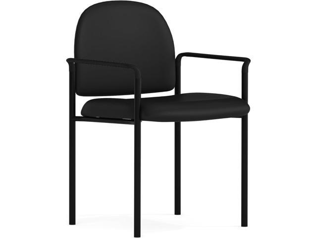 Flash Furniture Tiffany Side Reception Chair with Padded Armrests, Stackable Vinyl Waiting Room Chair for Commercial or Residential Use, Black