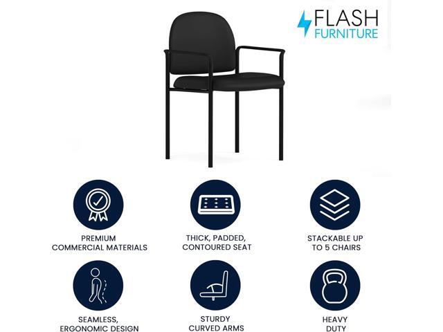 Flash Furniture Tiffany Side Reception Chair with Padded Armrests, Stackable Vinyl Waiting Room Chair for Commercial or Residential Use, Black