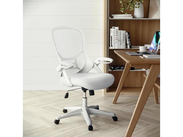 Flash Furniture Porter High-Back Swivel Office Chair with Adjustable Lumbar Support and Height, Ergonomic Mesh Desk Chair with Flip-Up Armrests, White