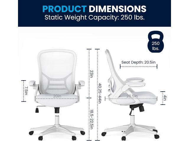 Flash Furniture Porter High-Back Swivel Office Chair with Adjustable Lumbar Support and Height, Ergonomic Mesh Desk Chair with Flip-Up Armrests, White