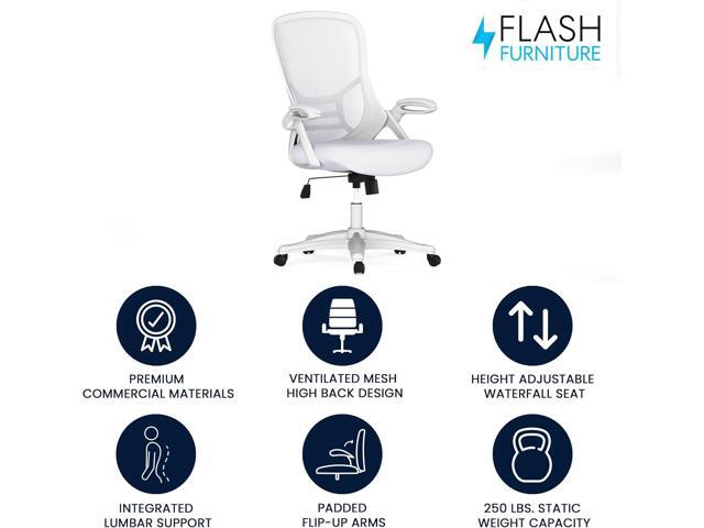 Flash Furniture Porter High-Back Swivel Office Chair with Adjustable Lumbar Support and Height, Ergonomic Mesh Desk Chair with Flip-Up Armrests, White