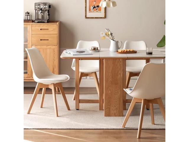 LSSBOUGHT Mid Century Modern Dining Chairs, Shell Lounge Plastic Desk Chair Side Chair with Soft Padded and Wooden Legs for Dining Room Living Room...