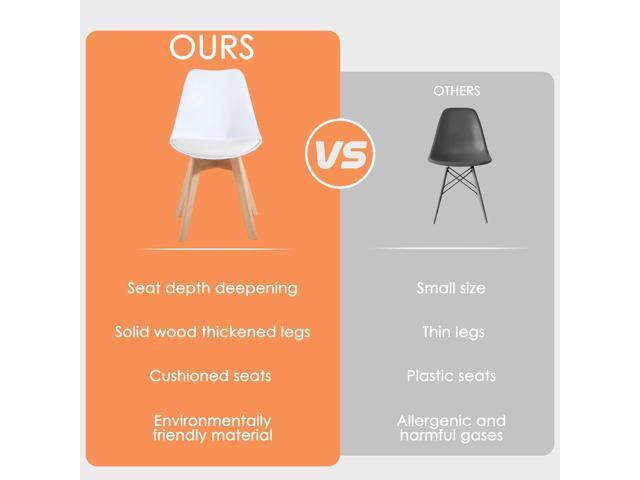 LSSBOUGHT Mid Century Modern Dining Chairs, Shell Lounge Plastic Desk Chair Side Chair with Soft Padded and Wooden Legs for Dining Room Living Room...