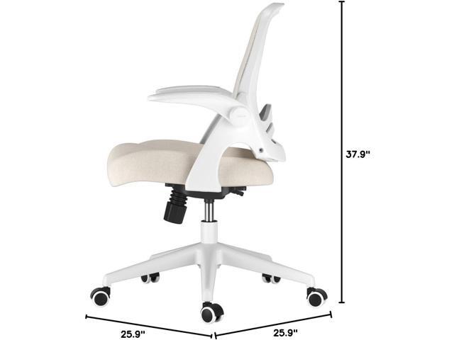 Hbada Office Desk Chair with Flip-Up Armrests and Saddle Cushion, Ergonomic Office Chair with S-Shaped Backrest, Swivel, Mesh, Grey