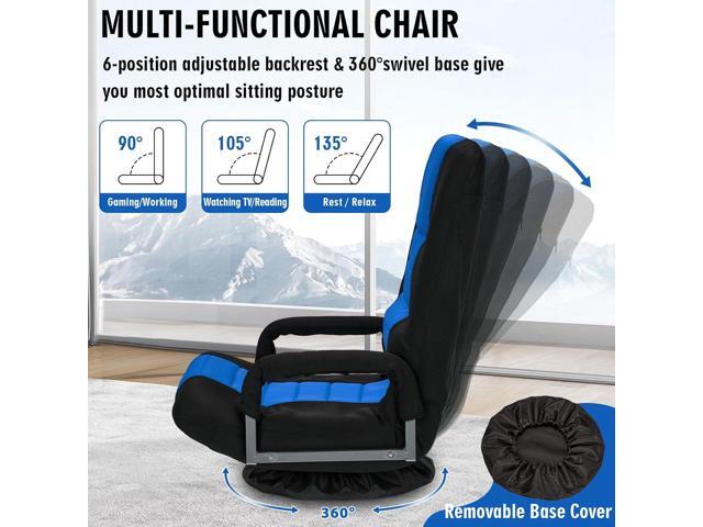 Swivel Floor Gaming Chair w/Armrests, Folding Video Reclining Sofa w/6 Adjustable Position, Padded Backrest & Cushion, Lazy Lounger Couch for...