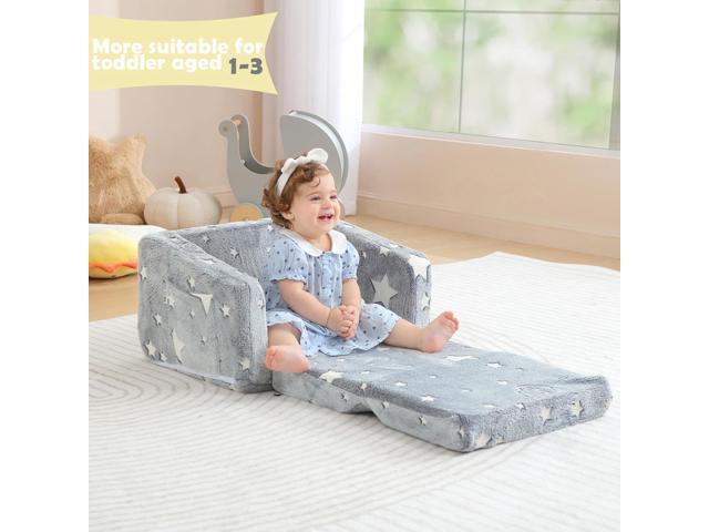 Kids Couch Fold Out, Foldable Toddler Couch with Blanket, Kids Sofa for Girls & Boys, Flip Out Toddler Chair, Convertible Sofa Gift for Children...