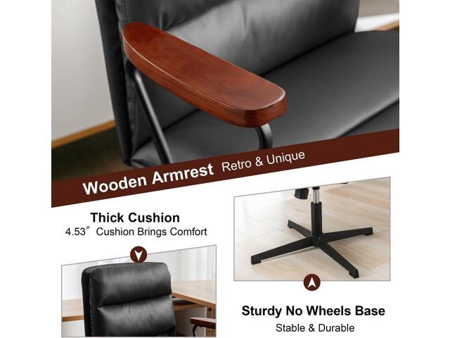 Okeysen Office Desk Chair No Wheels, Ergonomic Swivel Chair with Retro Wooden Armrests, Comfy Computer Chair for Home Office, Mid Century Modern...