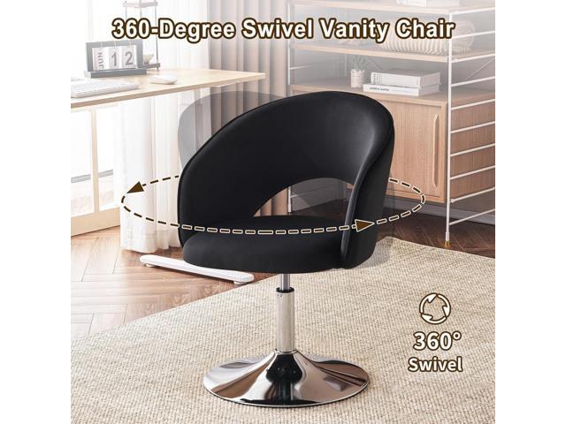 Furnimart Adjustable Black Vanity Chair with Back, Velvet Makeup Chair Swivel Accent Chair with Chrome Frame Hollow Backrest, Side Chair for Living...