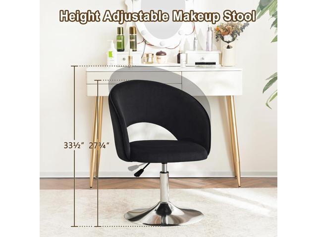Furnimart Adjustable Black Vanity Chair with Back, Velvet Makeup Chair Swivel Accent Chair with Chrome Frame Hollow Backrest, Side Chair for Living...