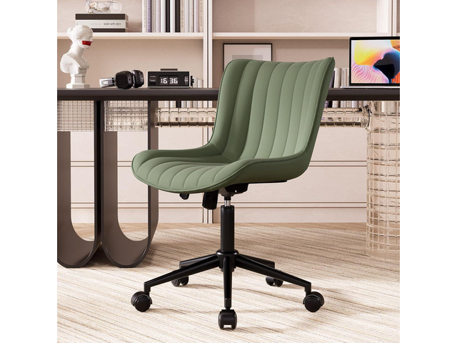 YOUNIKE Armless Home Office Desk Chair with Wheels Compact Comfy Vanity Chair with Adjustable Back Modern Small Leather Upholstered Rolling Swivel...